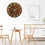 Wooden Luminous Quartz Non-ticking Wall Clock Battery Operated