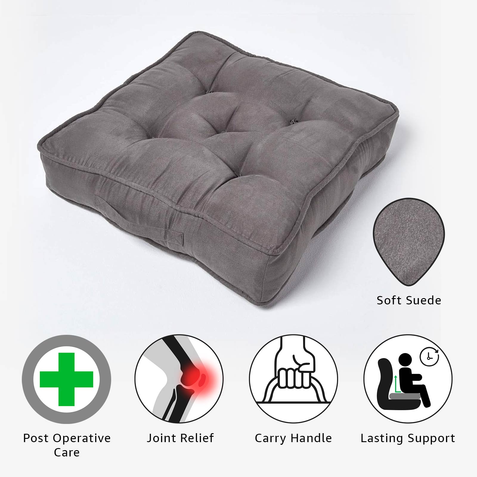 Faux Suede Armchair Booster Cushion | 50cm x 50cm | Grey