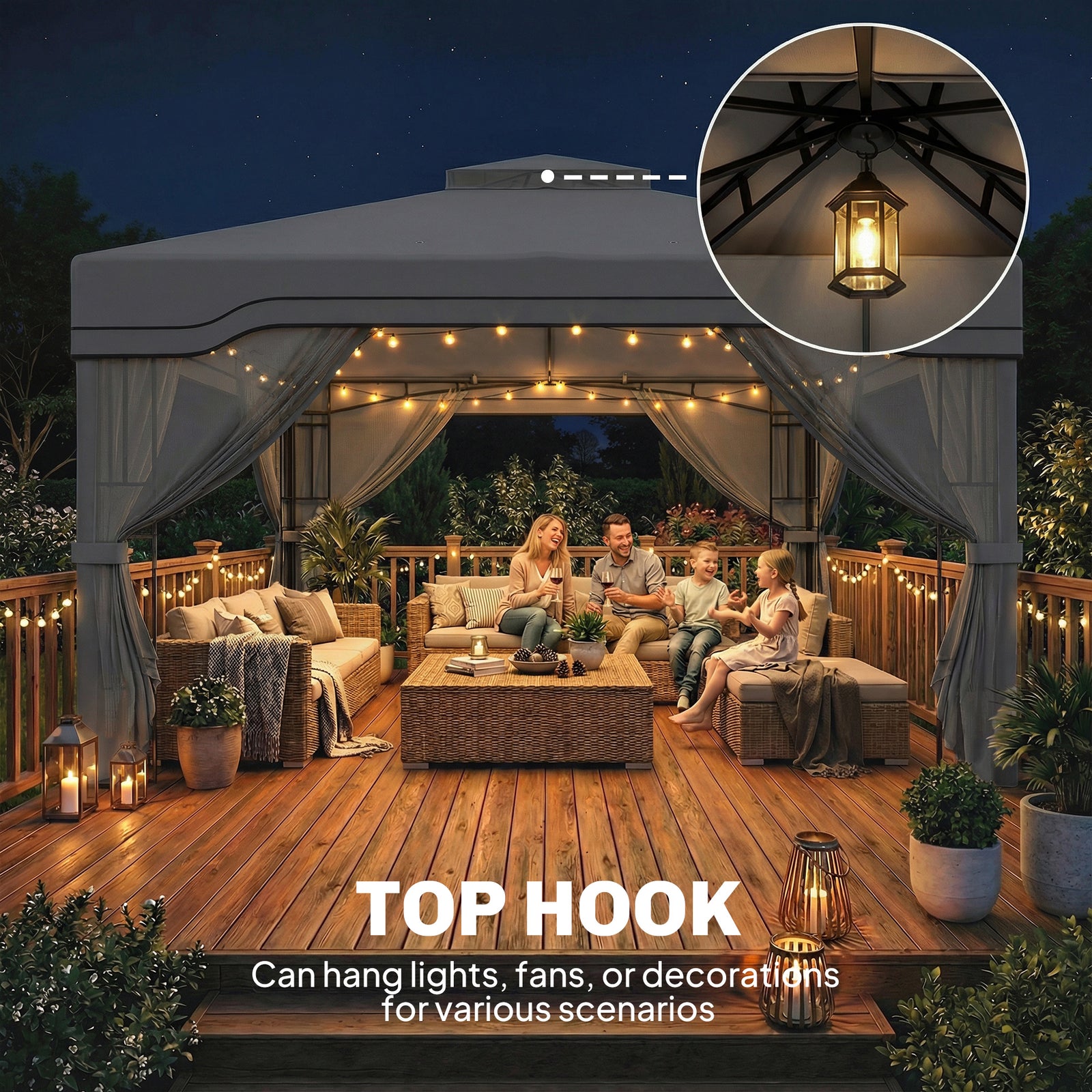 3 X 3.6 M Garden Gazebo With Shelves, Upf50+ Permanent Gazebo | Dark Grey