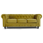 Chesterfield Scroll Arm Velvet Sofa 3 Seater | Olive