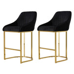Modern Velvet Upholstered Bar Stools With Metal Legs, Set Of 2 – Contemporary Design, Comfortable Padded Seat, And Anti-slip Base | Black