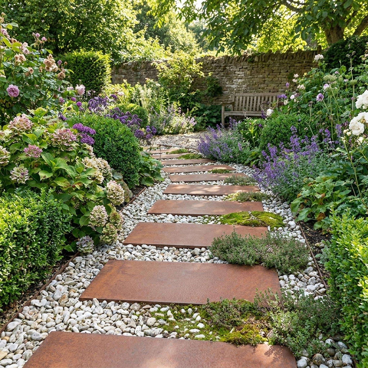 Pre-rusted Metal Stepping Stones Corten Steel Paving 60x25 Cm | Set of 2 | Rust