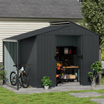 Breeins Outdoor Galvanized Steel Storage Shed With Lean-to
