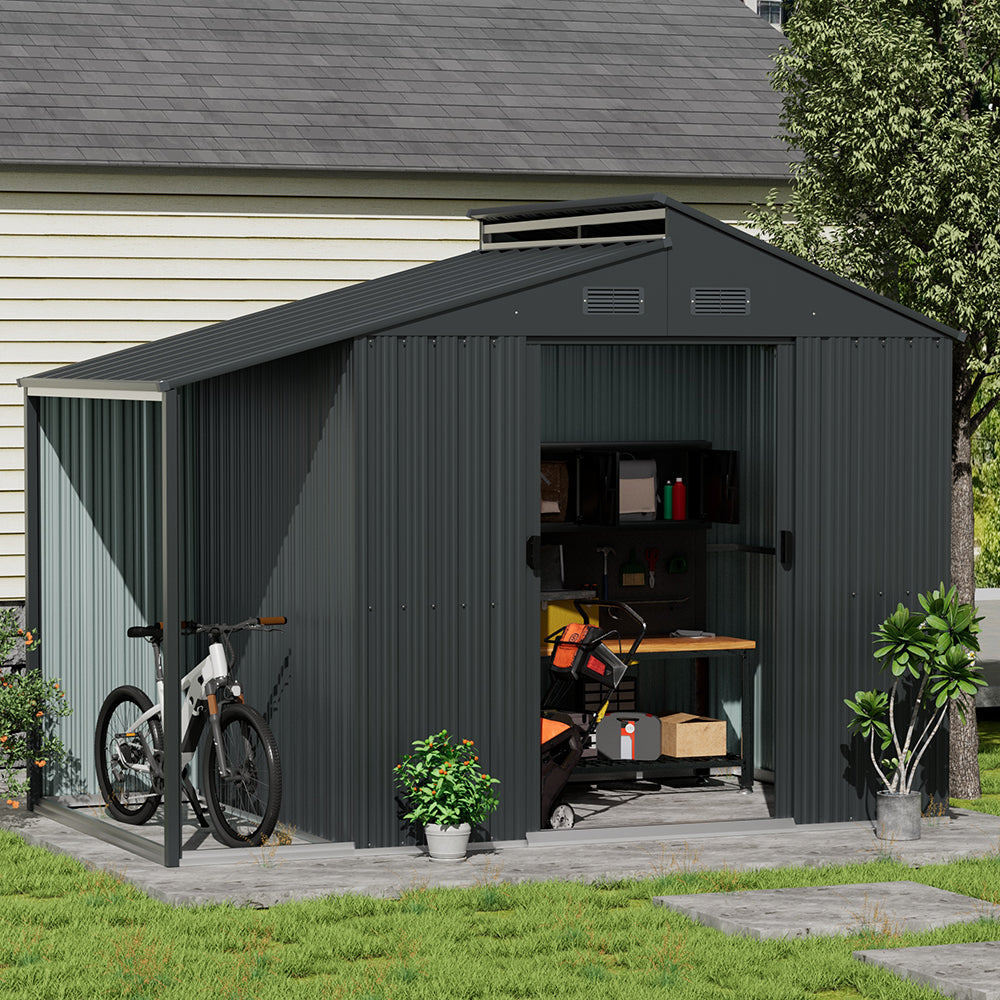 Breeins Outdoor Galvanized Steel Storage Shed With Lean-to