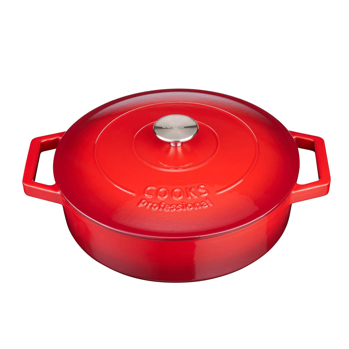 Cast Iron Casserole Dish 28cm Oven Proof Pan & Lid | 28cm | Red