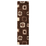 Geometric Thick Shaggy Fluffy Deep Pile Living Room Runner | 60cm x 230cm | Brown