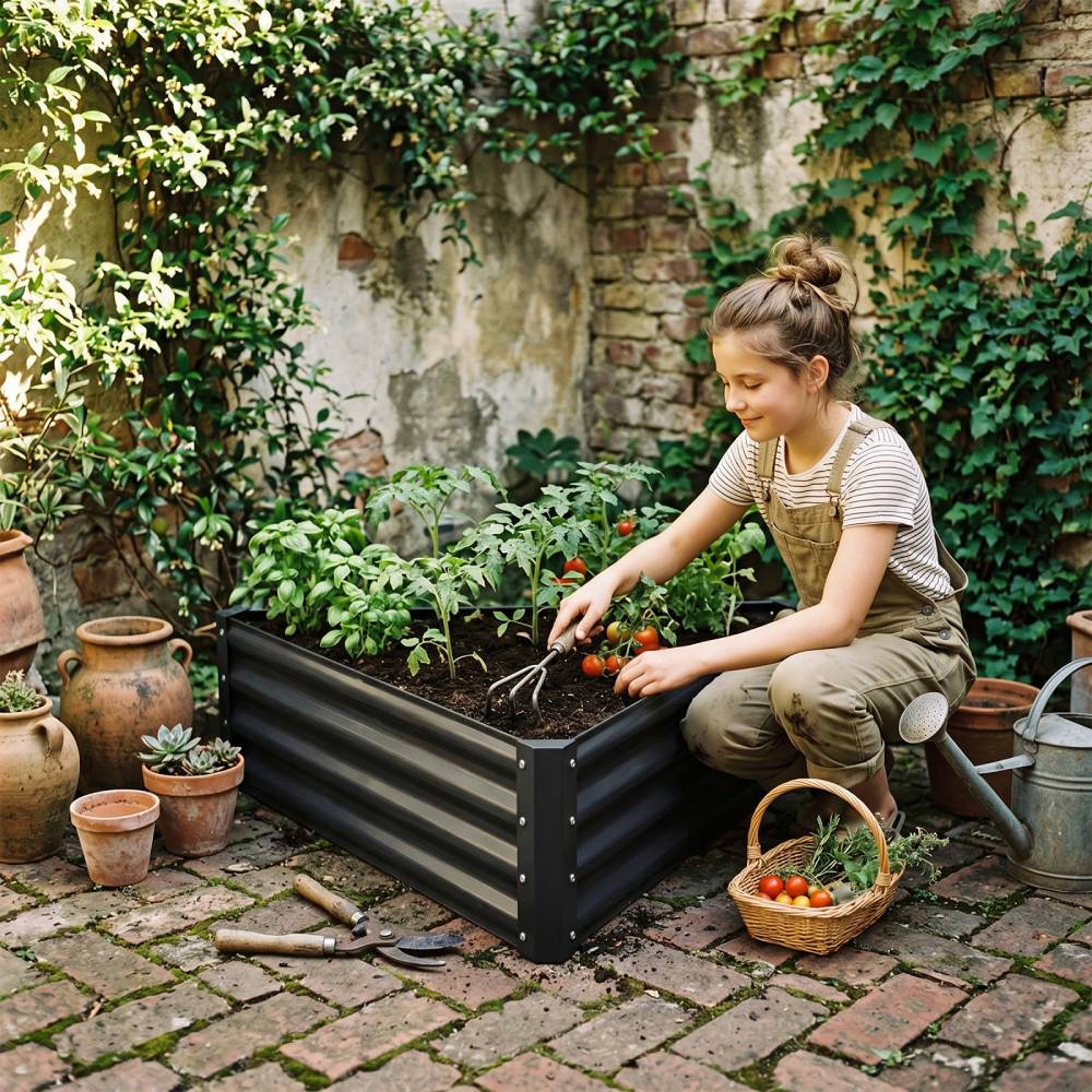 Breeins Triangular Galvanized Steel Raised Garden Bed Planter for Vegetables & Flowers