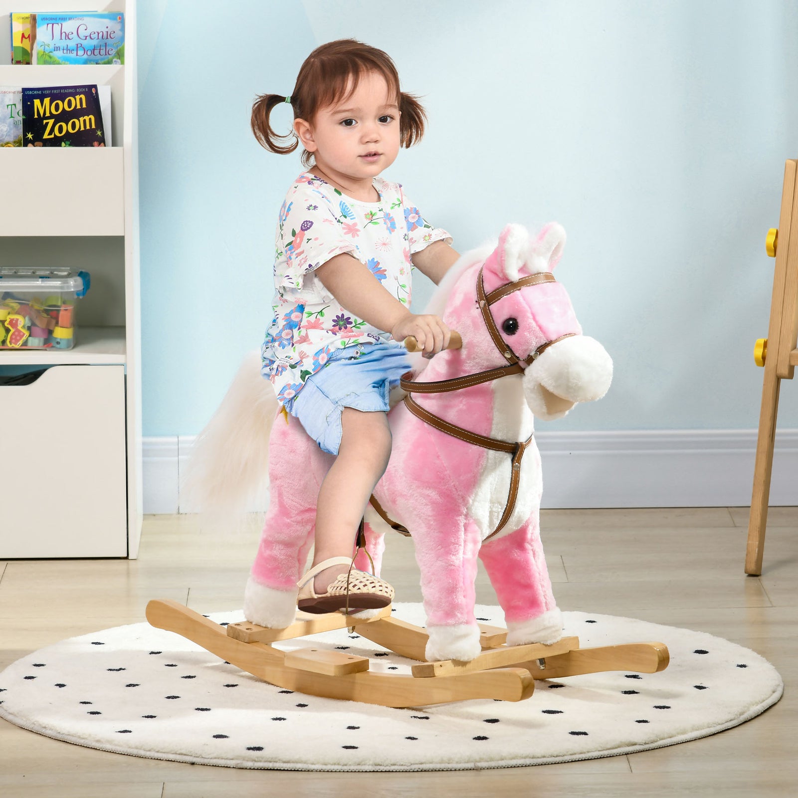 Wooden Ride On Horse, Ride On Pony Gift For Kids 3-6 Years, Pink