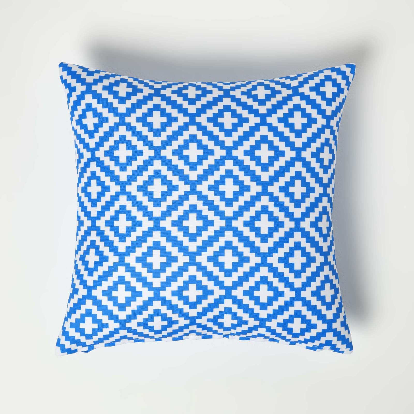 Blue Geometric Outdoor Cushion 45 X 45 Cm, Set Of 2 | 45cm x 45cm | Blue & White