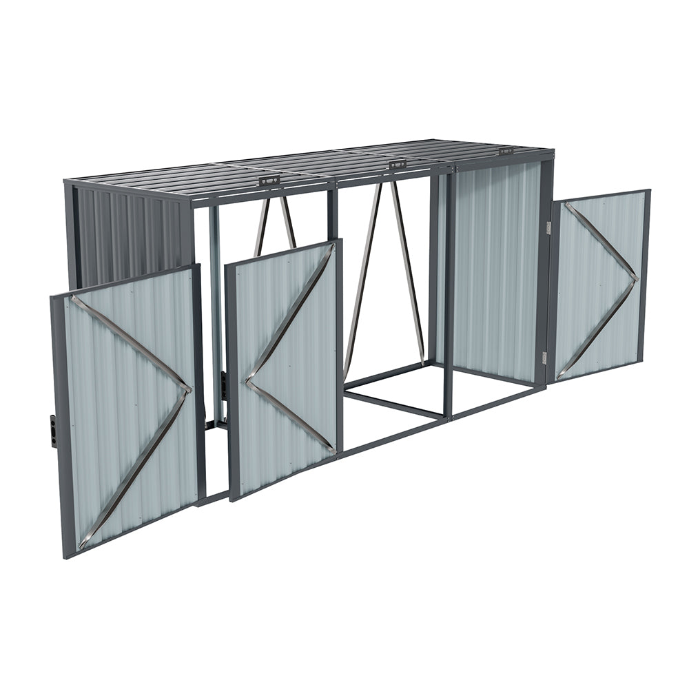 Outdoor 2/3-bin Metal Storage Shed, Galvanised Steel Bin Store For Garden Waste & Recycling | Large