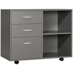 Freestanding Storage Cabinet W/ 3 Drawers 2 Shelves 4 Wheels | One Size | Gray