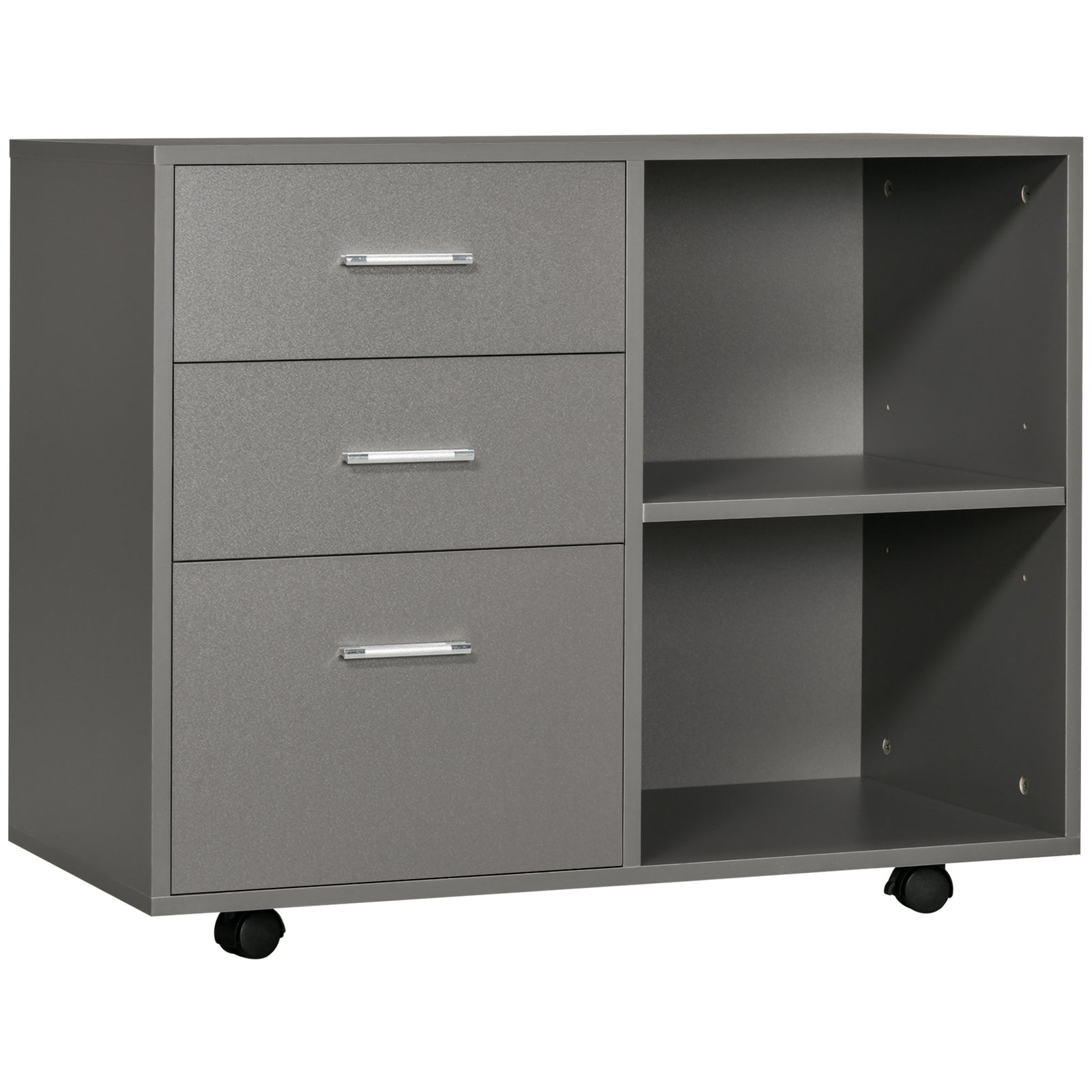 Freestanding Storage Cabinet W/ 3 Drawers 2 Shelves 4 Wheels | One Size | Gray