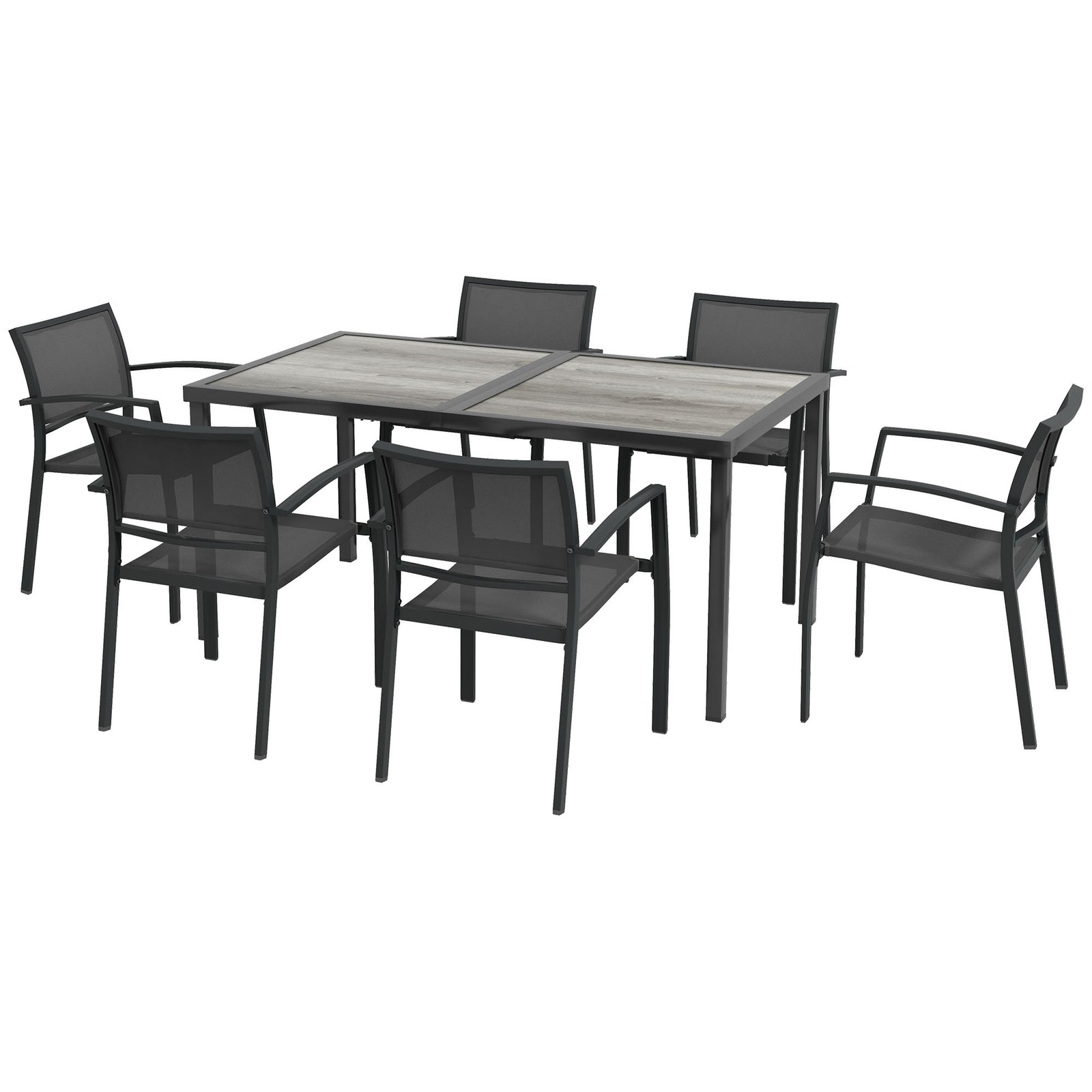 7 Pieces Patio Dining Set W/ 6 Stackable Chairs For Poolside