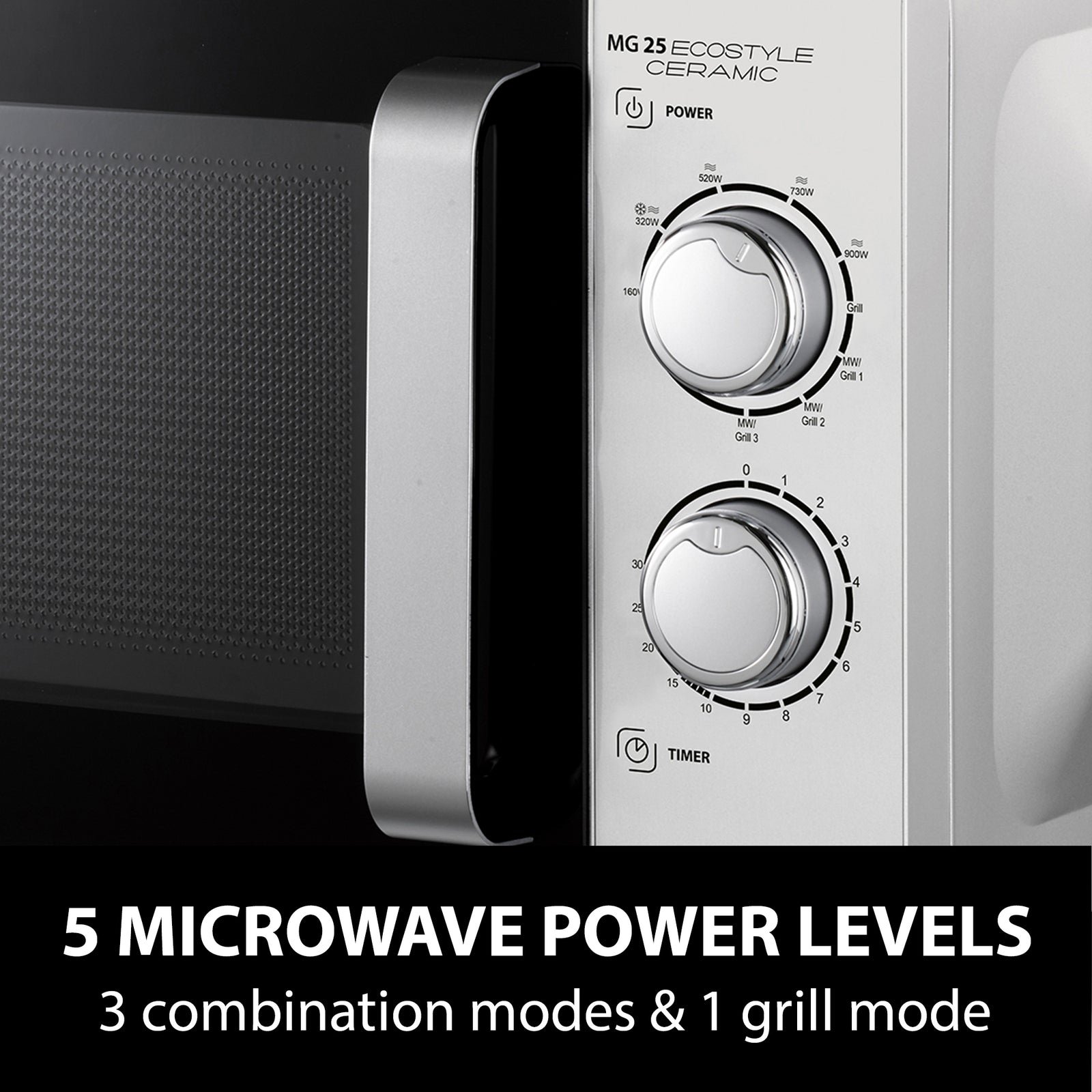 Mg 25 Ecostyle Ceramic Microwave Oven & Grill, 25 Litre Capacity, 900w Microwave With 1000w Grill