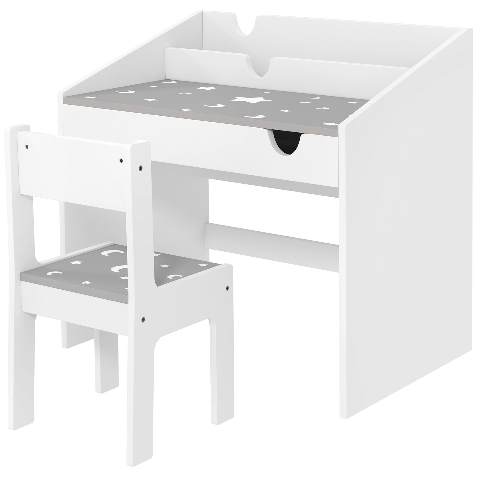 Children Study Table And Chair W/ Storage, Pull-out Drawer | Grey