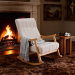 Minimalist Solid Wood Rocking Chair With Tufted Backrest – Ergonomic Design For Comfort And Relaxation | Beige