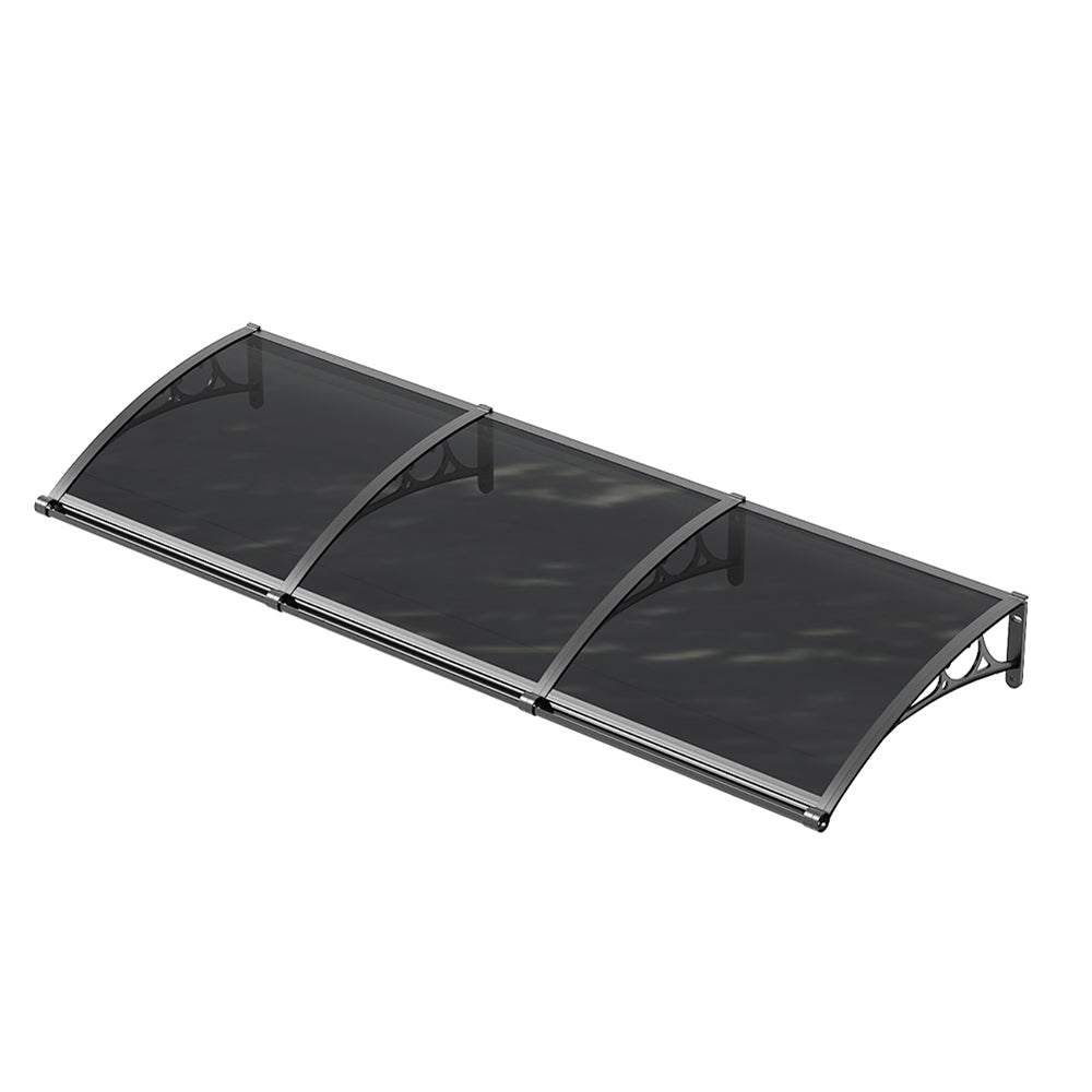 1.2-2.4m W x 0.8m D Curved Outdoor Door Window Awning Canopy | Large | Dark Grey