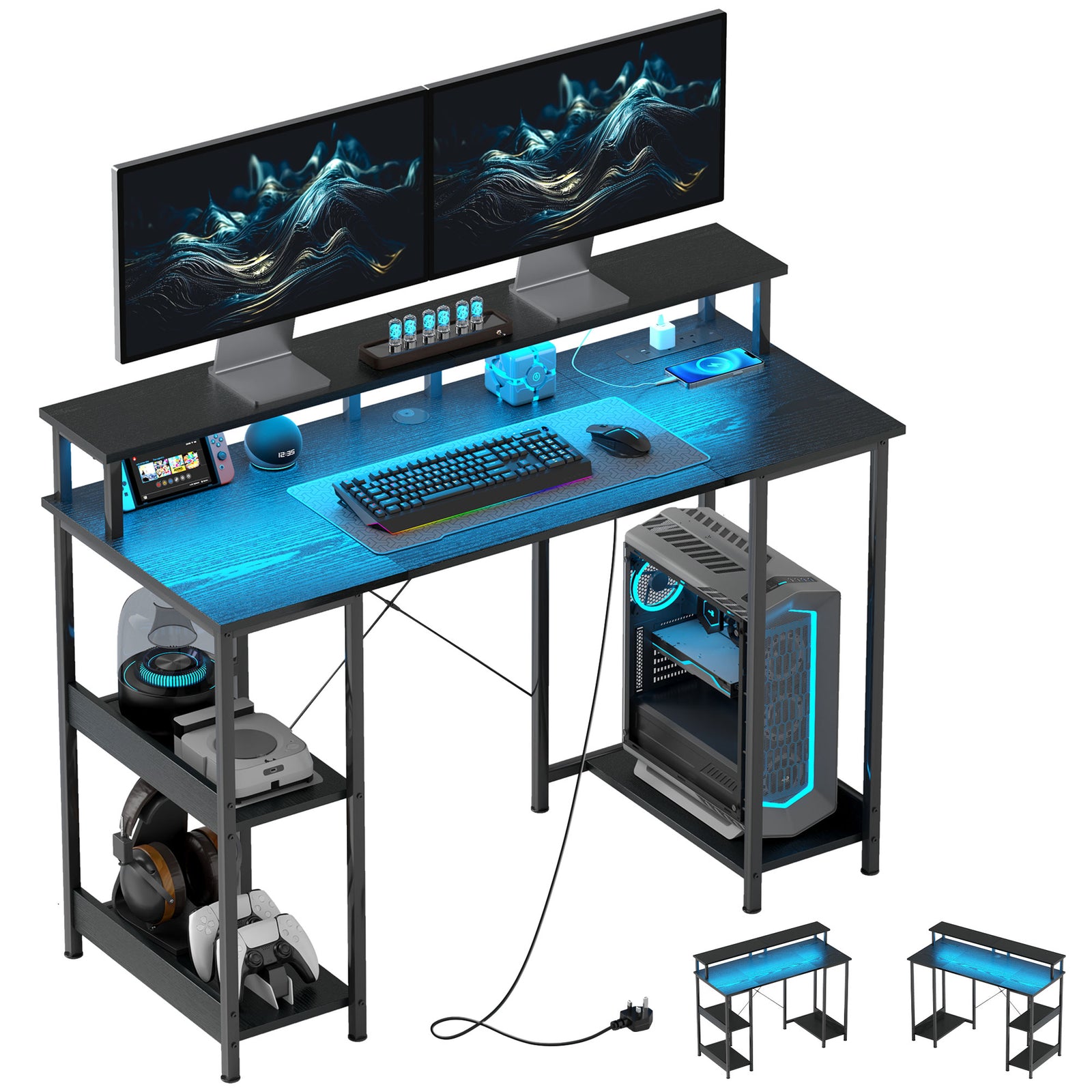 Computer Desk Reversible Home Office Desk With Storage | Black
