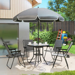6 Pieces Garden Furniture Set W/ Parasol, Folding Chairs | Gray