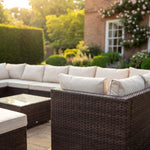 Oliena 12 Seat Modular Rattan Large U-shape Garden Furniture | Cream & Brown
