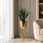 Artificial Yukka Plant Metal Planter Stand 90cm Tall Realistic Premium Botanik | Gold