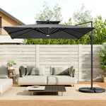 3m Double-tier Square Solar Led Patio Umbrella, Adjustable Height, 360° Rotation With Foot Pedal, Includes Cross Base And Round Fillable Bases