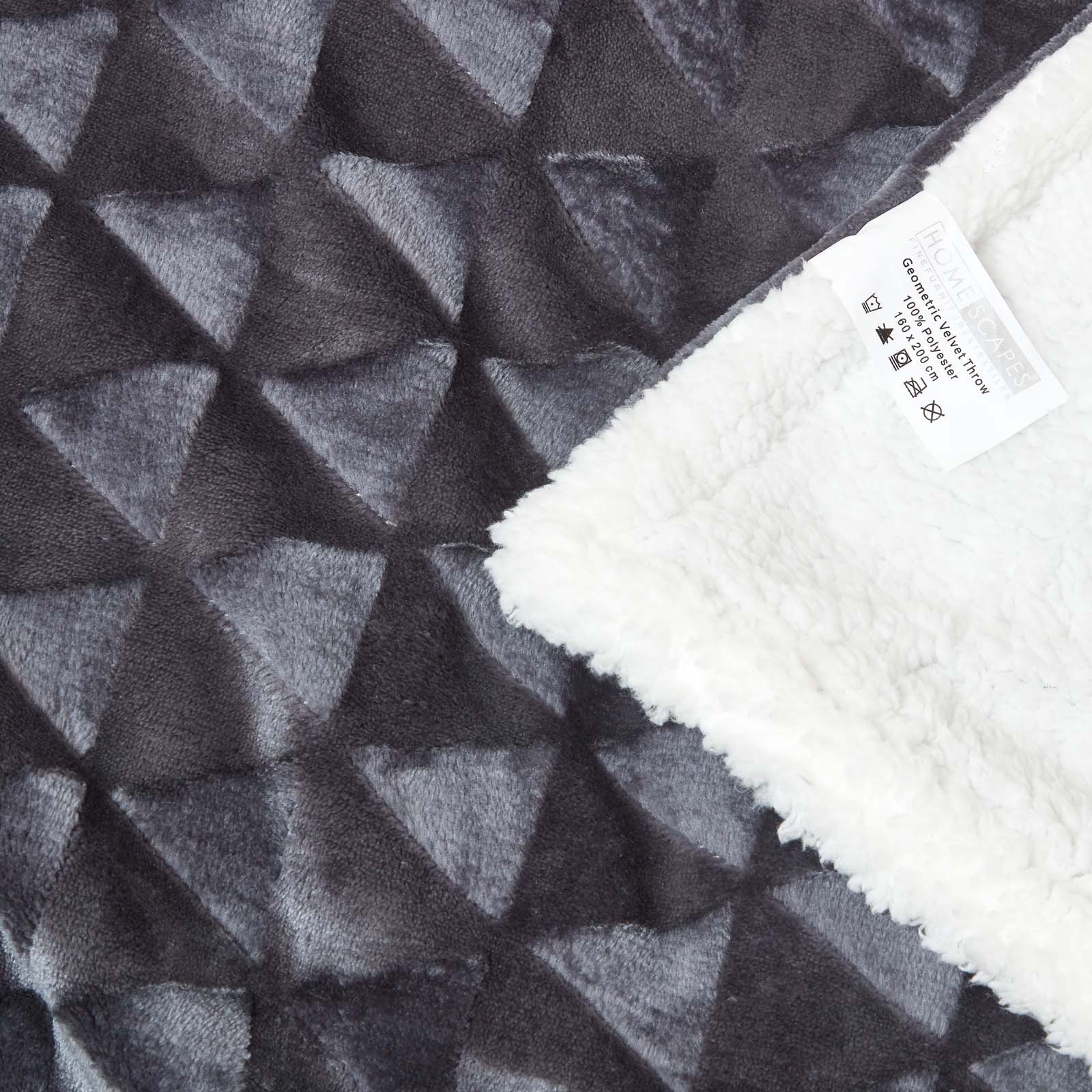 Geometric Triangle Velvet Throw | 200cm x 230cm | Dark Grey