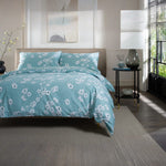 Petite Fleure 100% Cotton Duvet Cover Set – Floral Blossom Print Bedding With Piped Edges | Super King | Duck Egg