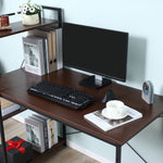 Computer Desk Laptop Table W/4-tier Bookshelf Metal Frame | Brown