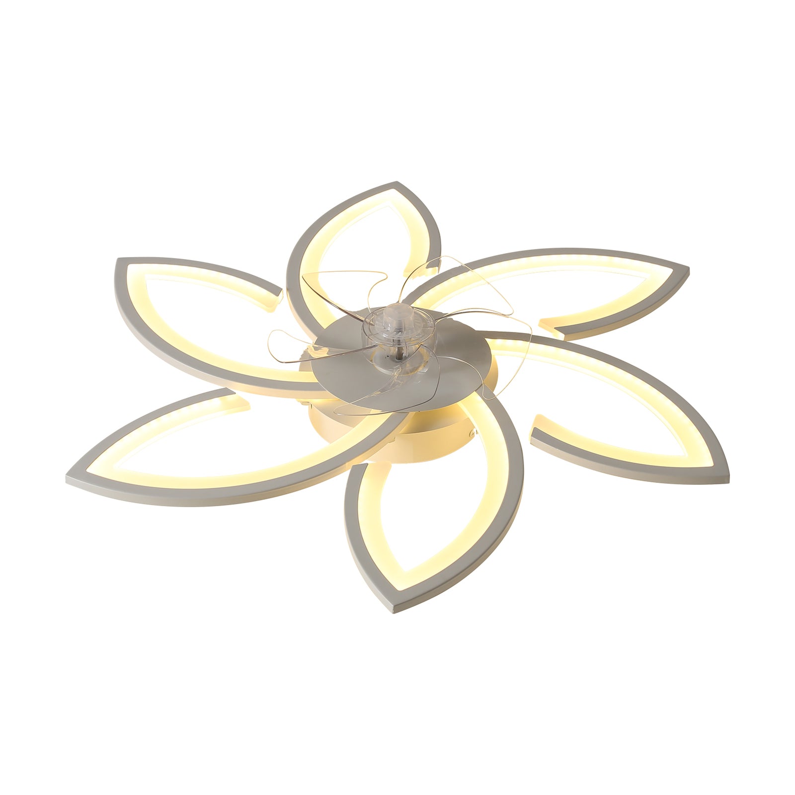 White 6-petal Ceiling Fan Light 3 Blades With 3-color Dimming, 6-speed ​, Remote Control, Timer & App Control