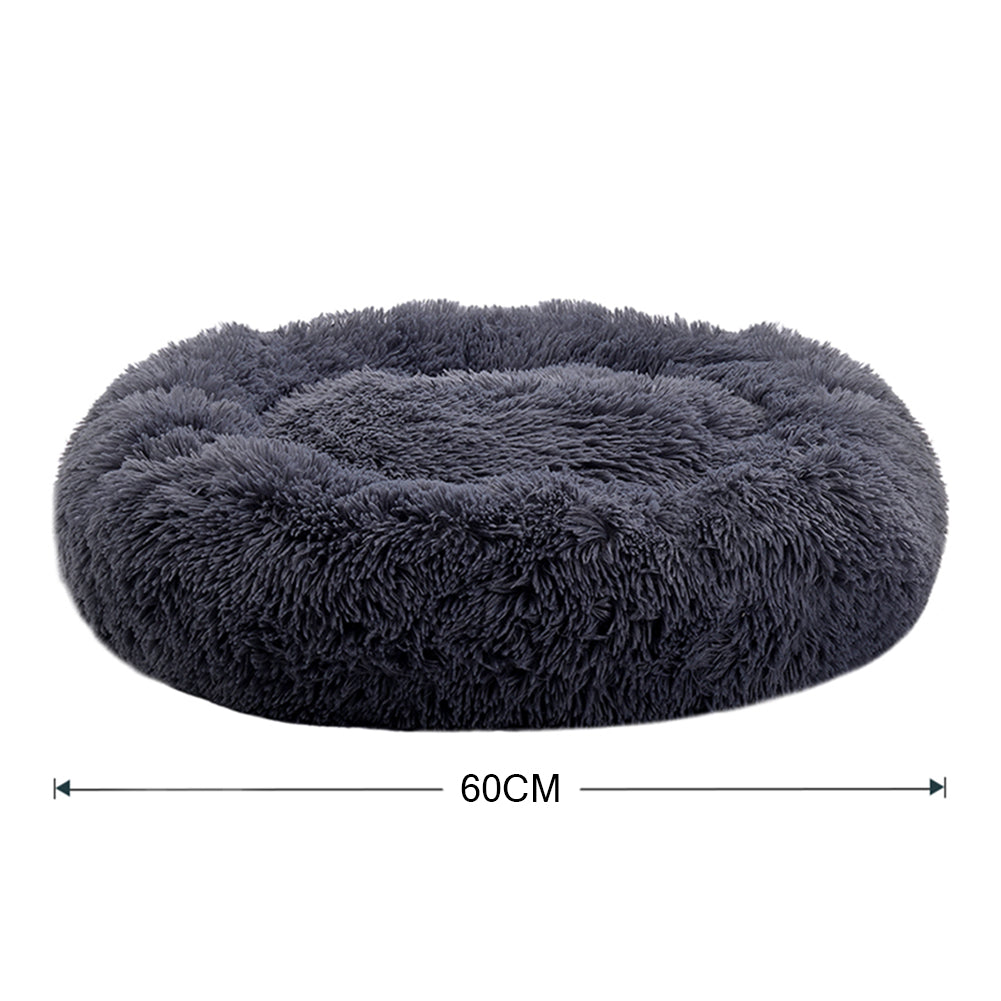 Dia 60cm Calming Donut Plush Dog Cuddler Bed Round Dog Bed | Large | Dark Grey