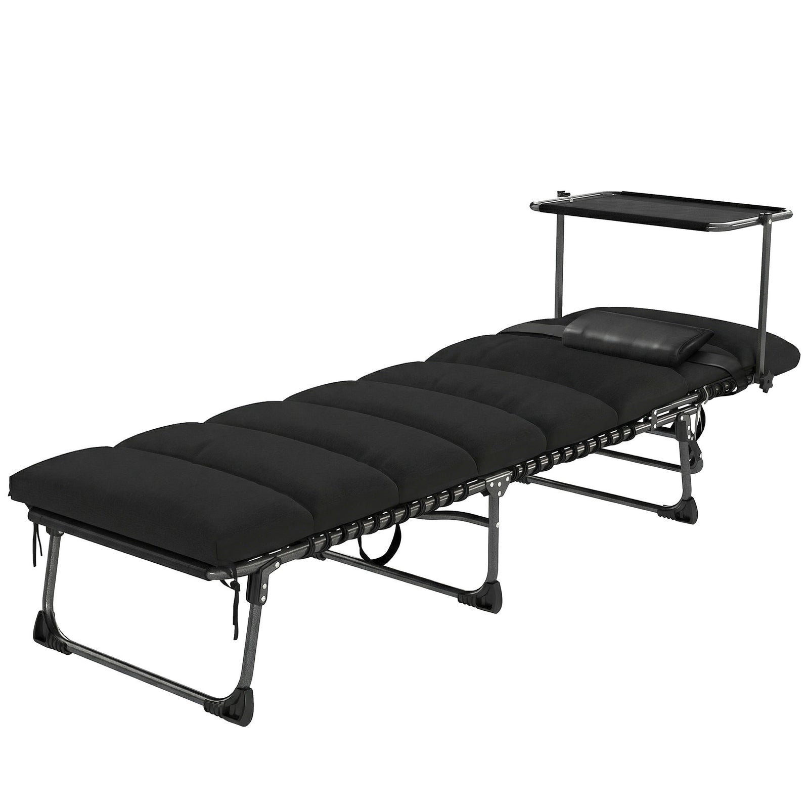 Folding Sun Lounger, Sun Bed With Canopy | Black