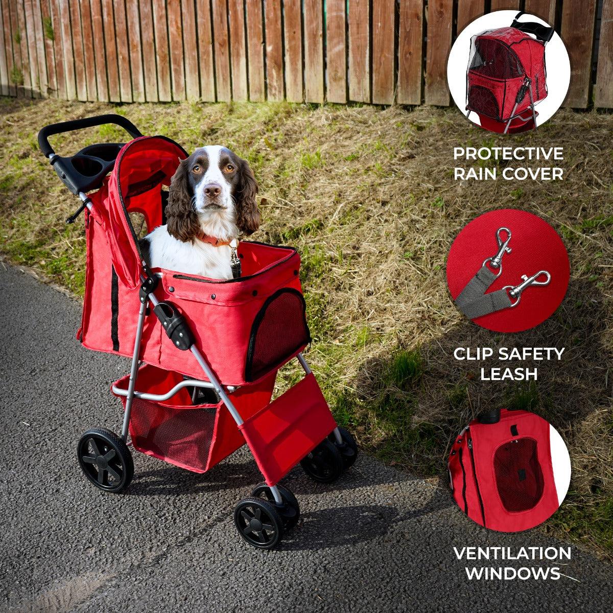 Pet Stroller With Rain Cover | Red