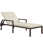 Rattan Wicker Chaise Lounger W/ Adjustable Backrest | Cream