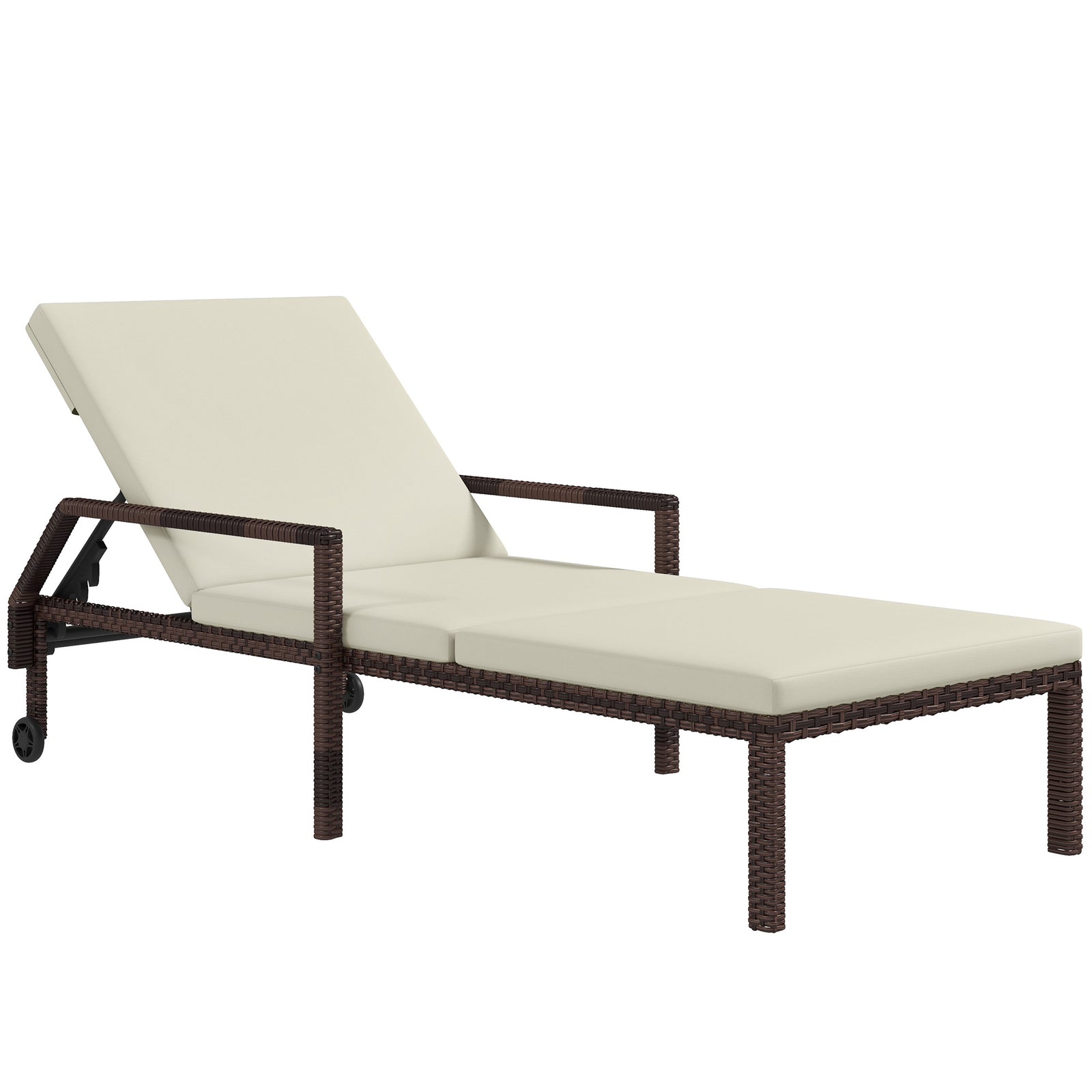 Rattan Wicker Chaise Lounger W/ Adjustable Backrest | Cream