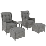 Recliner Rattan Garden Furniture W/ Two-tier Glass Top Table | Light Grey