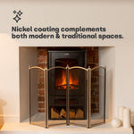 Livivo Freestanding 4 Panel Fireplace Screen Nickel Mesh Fire Spark Protector