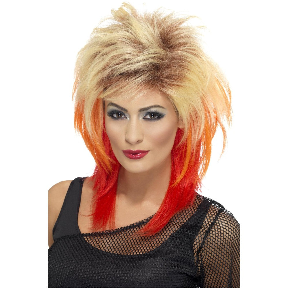 80s Mullet Wig, Blonde With Red Streaks