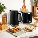 1.7l 3000w Rapid Boil Kettle And 2 Slice Toaster Set Crumb Tray | Black