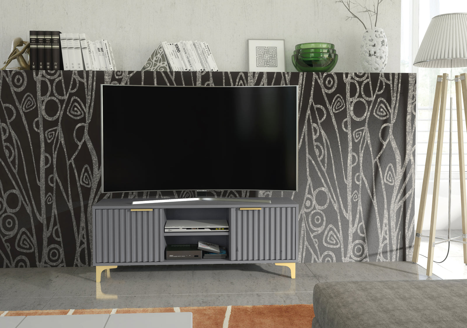Tide Crest Tv Unit 120cm - Fluted Design | Dark Grey