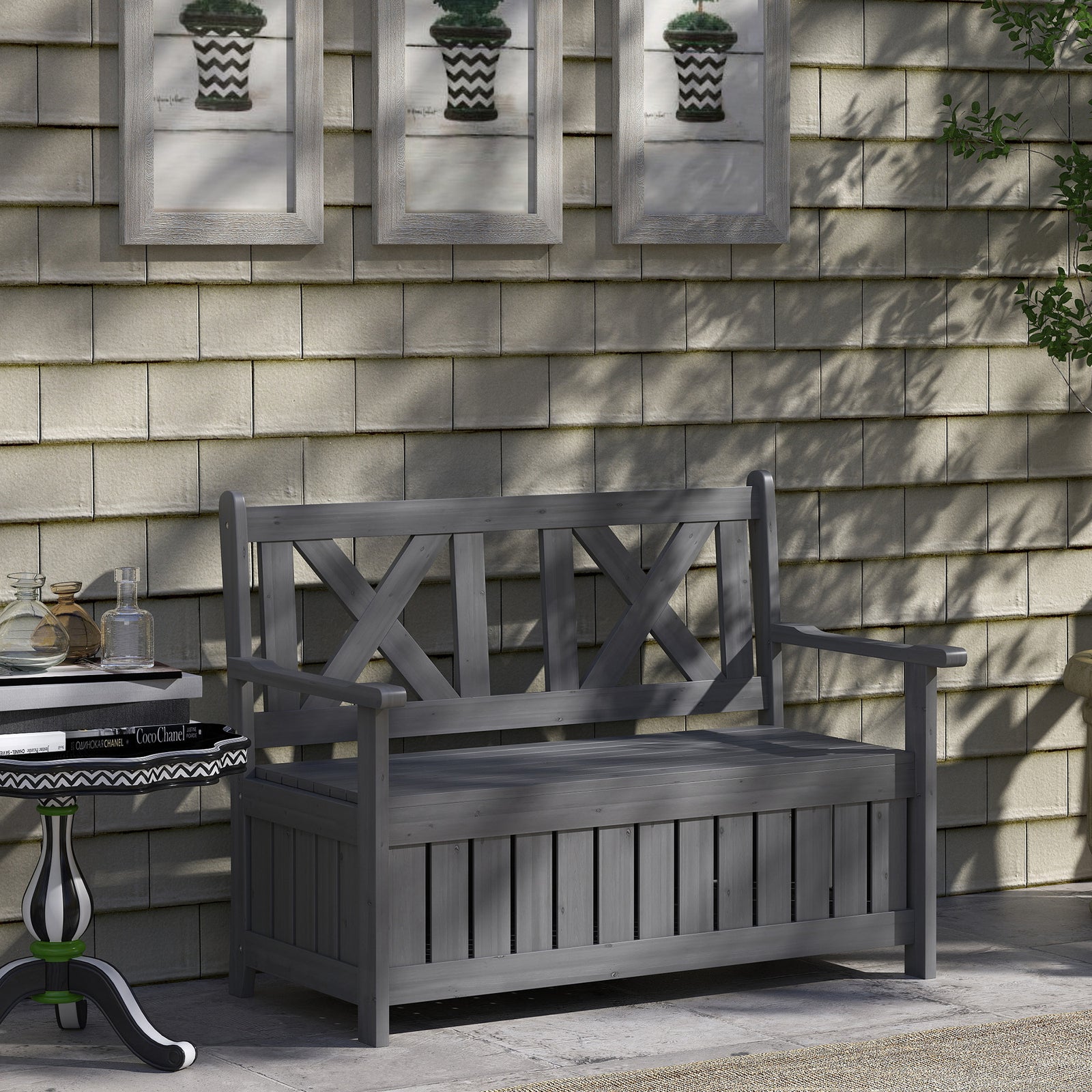 Wood Storage Garden Bench For Patio Outdoor Seating