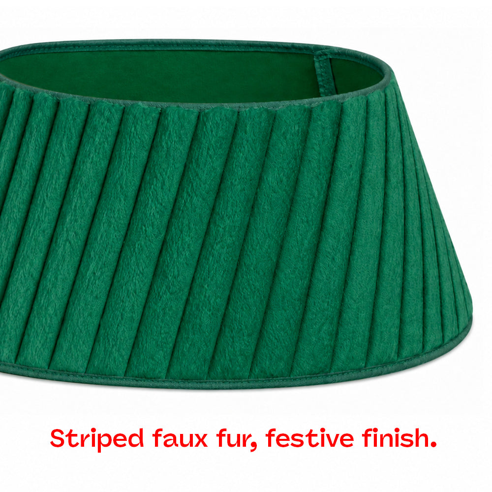 Round Faux Fur Christmas Tree Skirt With Velcro Closure | Green