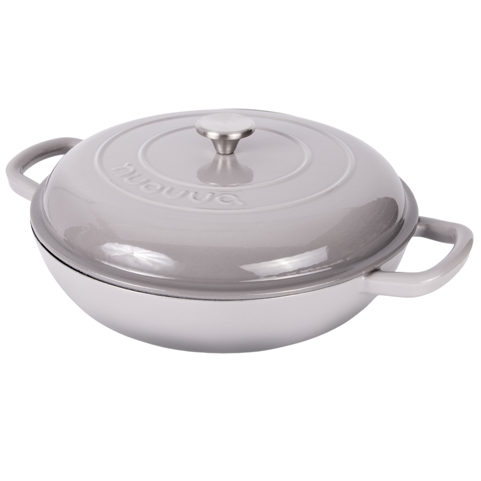 Shallow Cast Iron Casserole Pot With Lid, 5-quart, (32 Cm) | Grey