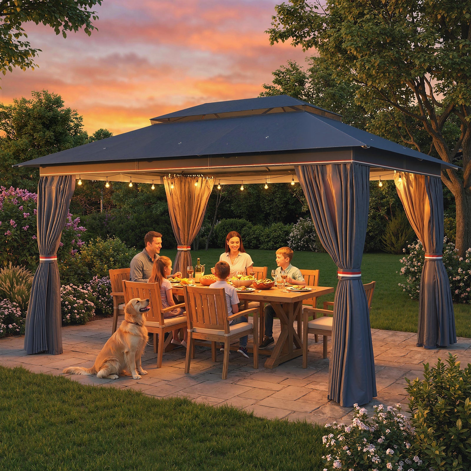 3 X 4 M Outdoor Garden Gazebo With Upf50+ Double roof | Dark Blue