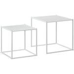 HOMCOM Nesting Coffee Table Set Of 2, Nest Of Tables With Steel Frame, White