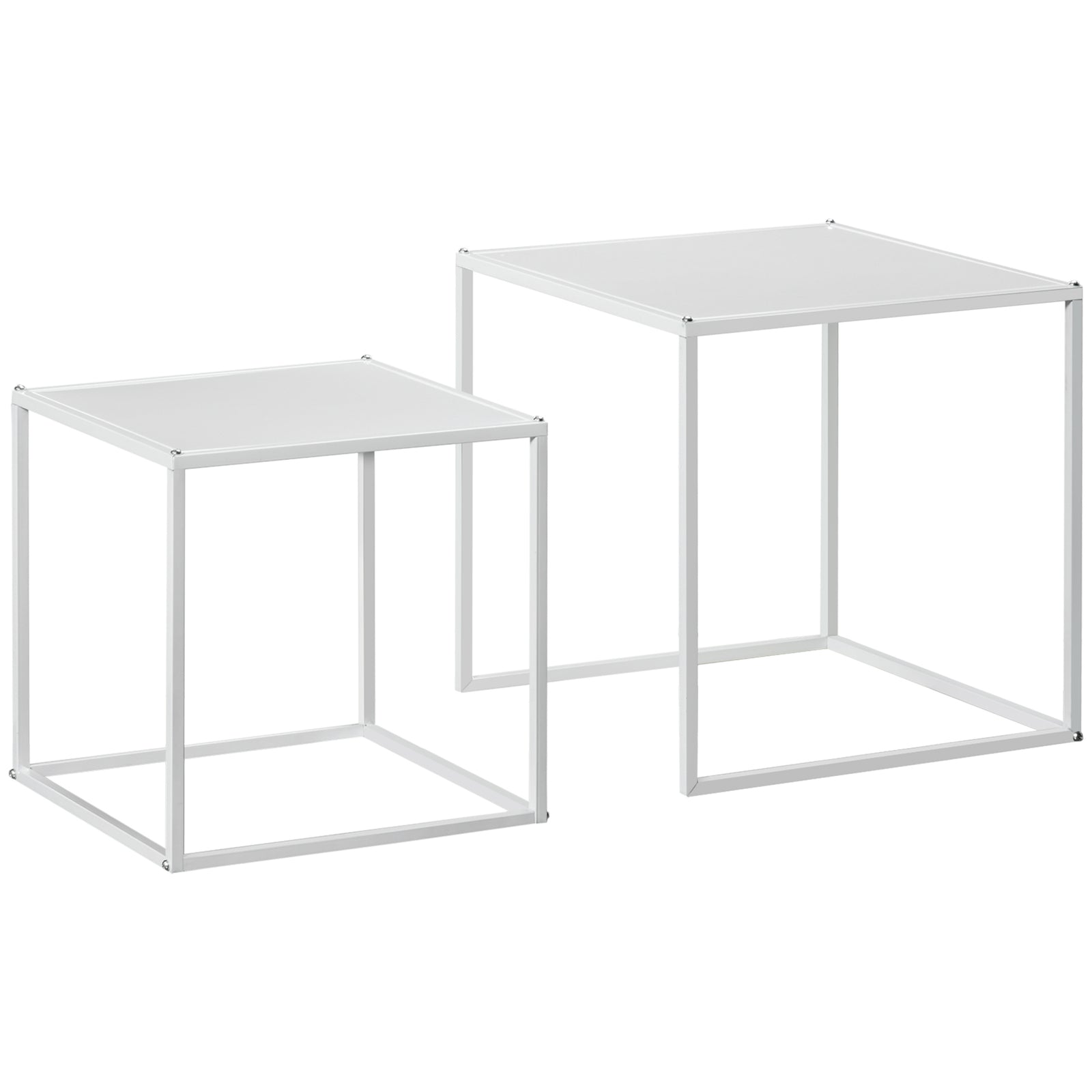 HOMCOM Nesting Coffee Table Set Of 2, Nest Of Tables With Steel Frame, White