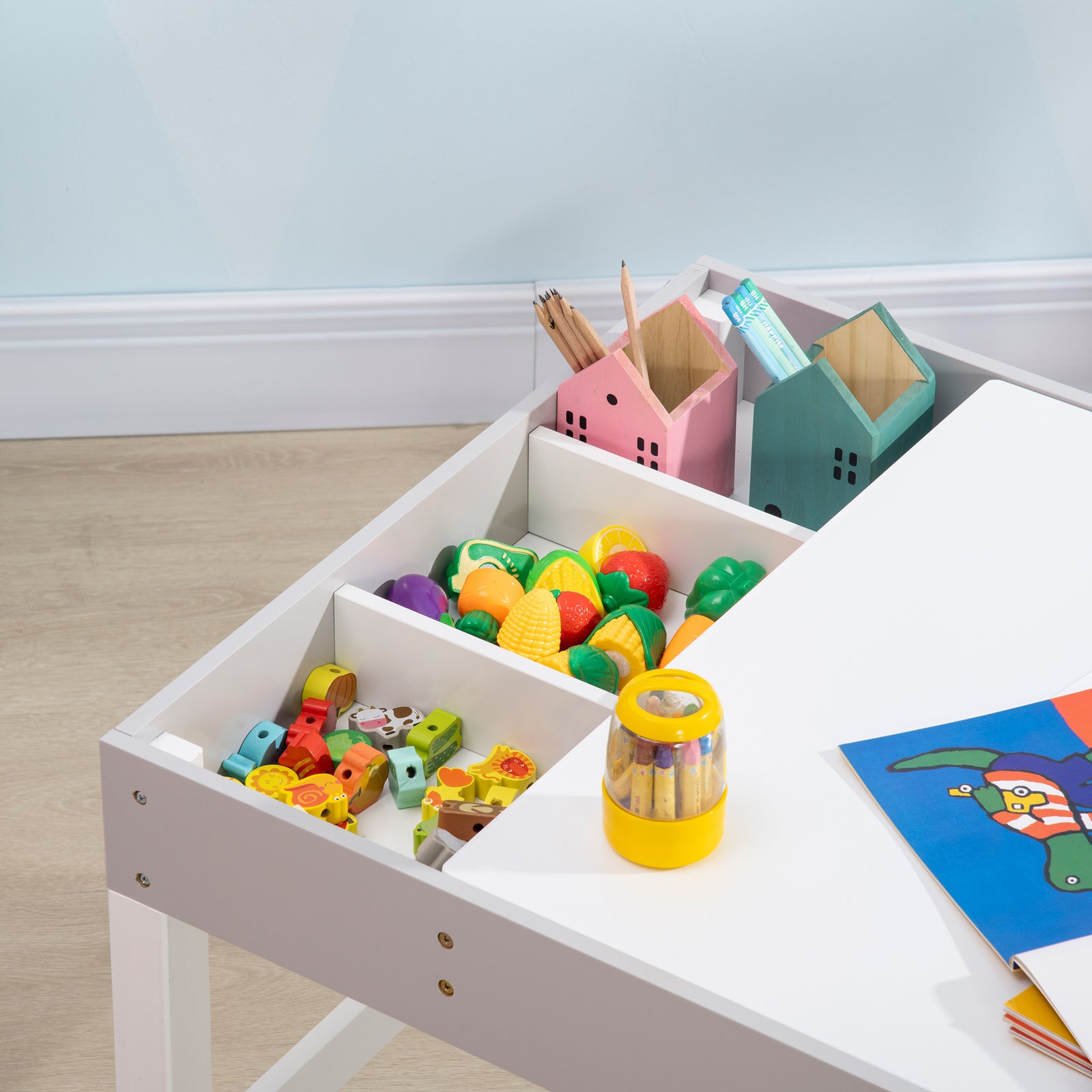 Kids Table And Chair Set 2 In 1 Activity Play Table For Bricks W/storage
