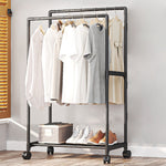 Double Rod Metal Clothes Rack On Wheels | Small | Black