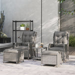 Recliner Rattan Garden Furniture W/ Two-tier Glass Top Table | Light Grey