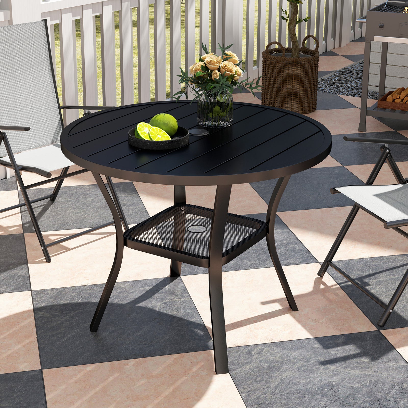 90 Cm Garden Dining Table, Round Garden Table W/parasol Hole